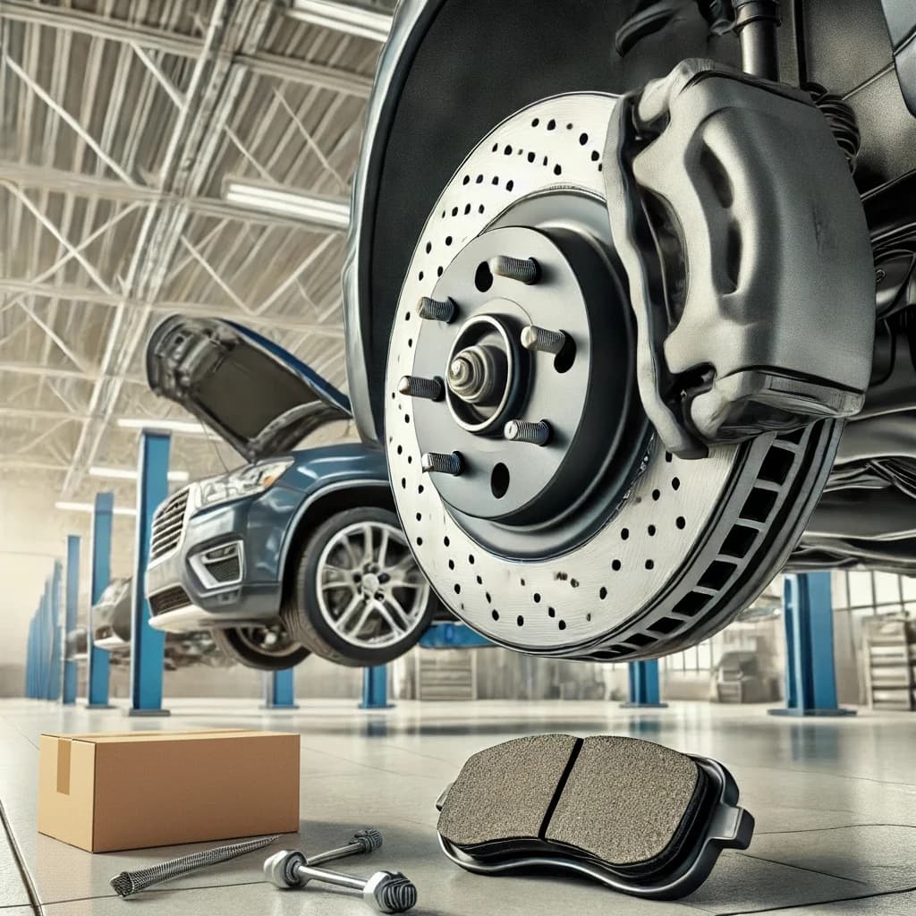 Brake rotor and pad in an auto service bay